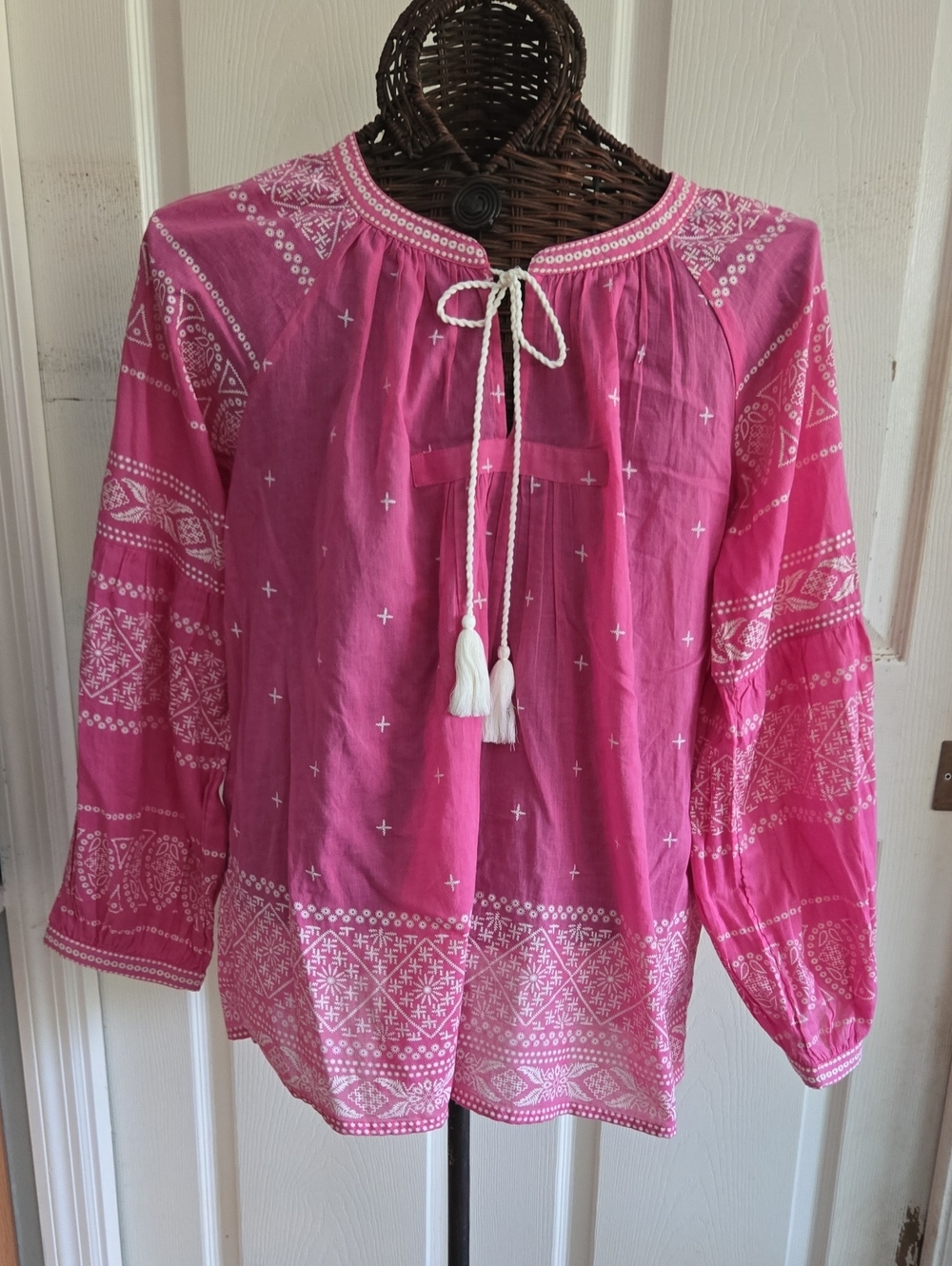 Rachel Zoe Fuchsia Embroidered Boho Tie-Neck Tunic